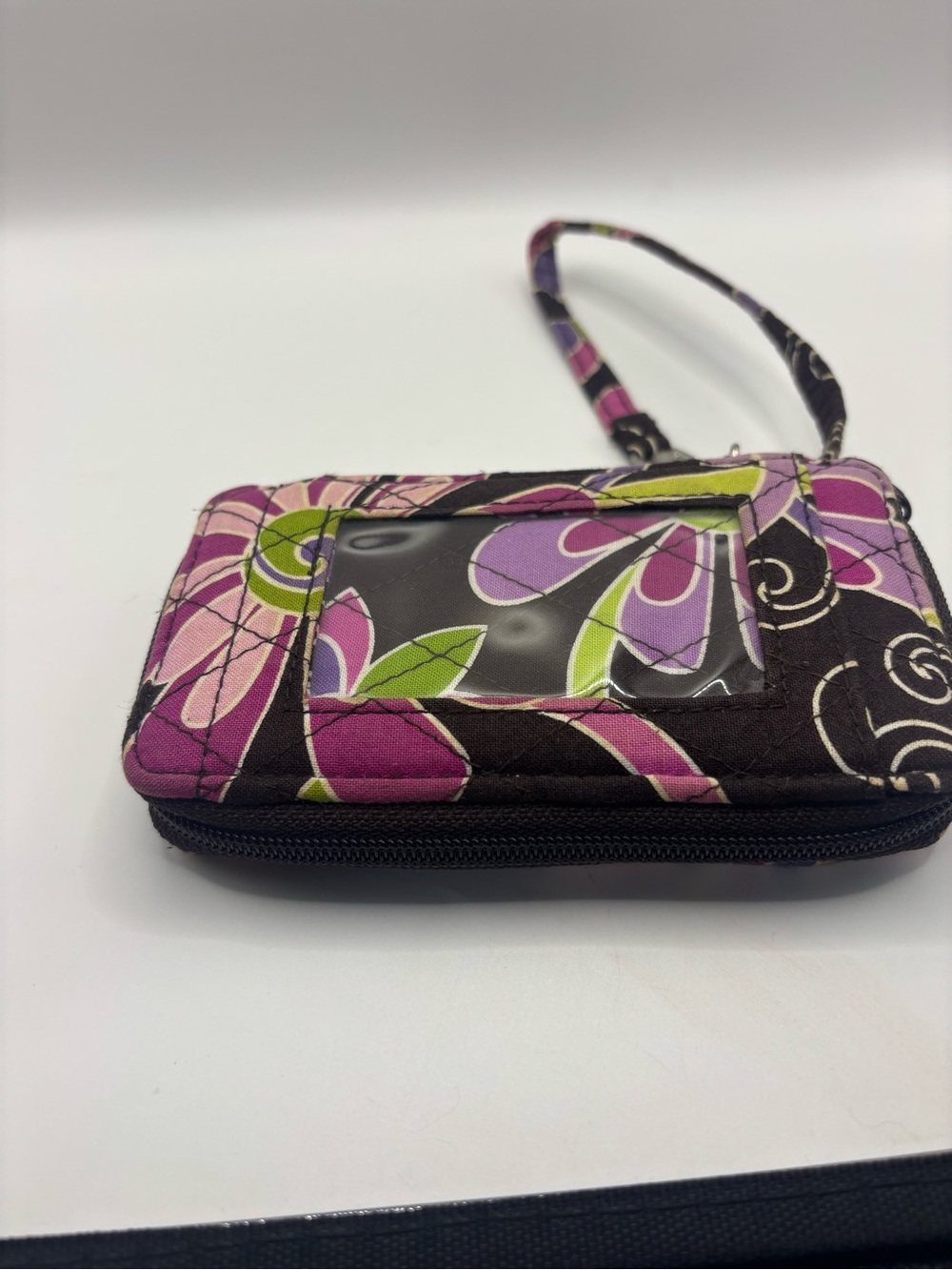 Vera Bradley Purple and Green Floral Quilted Wristlet ID Wallet